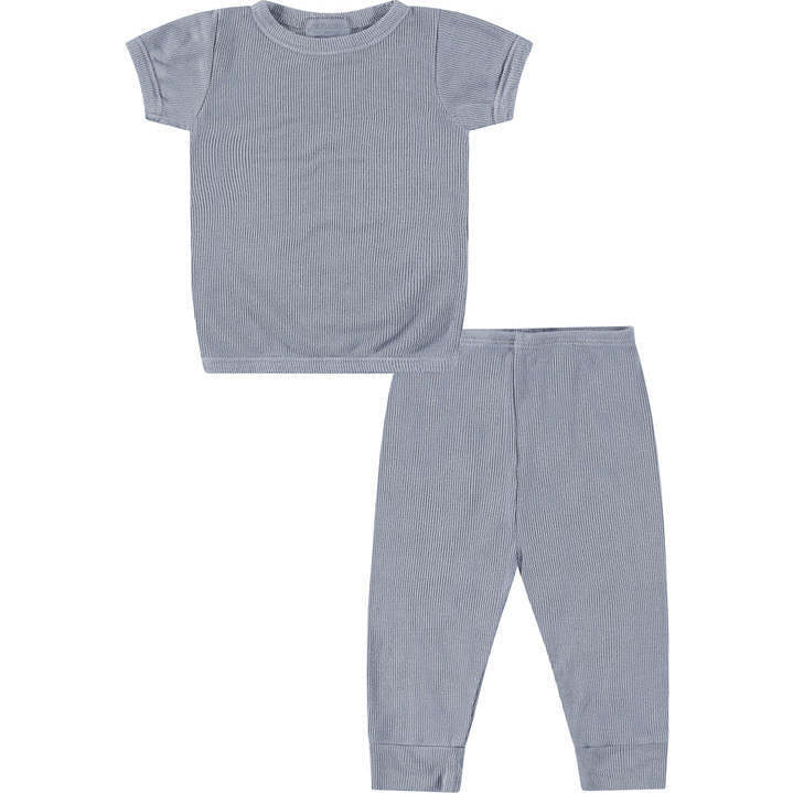 Eco-Ribbed 2x1 Tee and Legging Set, Grey - Mixed Apparel Set - 1