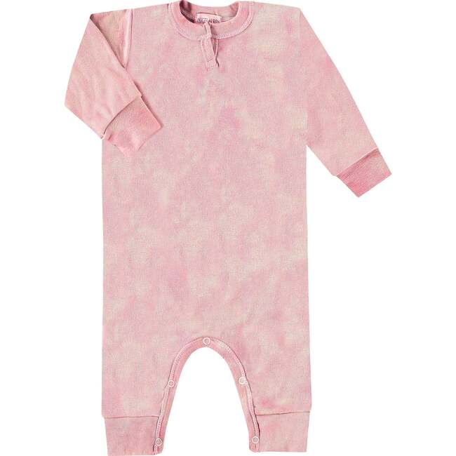 Eco-Marble Rib Henley Romper, Pink - Rompers - 1