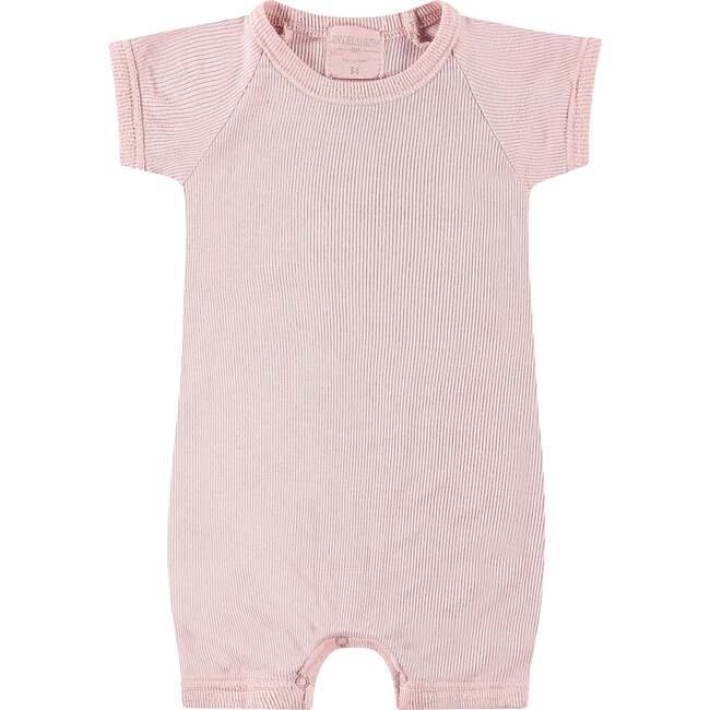 Eco-Ribbed 2x1 Shortall Onesie, Pink - Onesies - 1