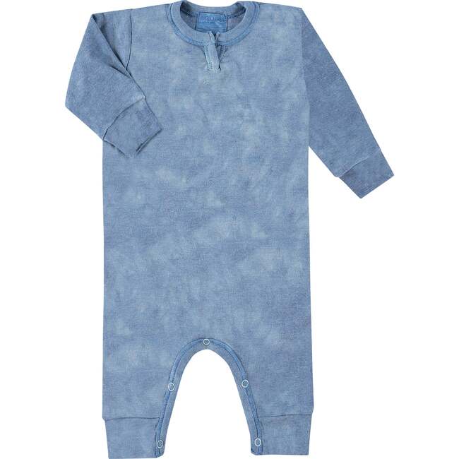 Eco-Marble Rib Henley Romper, Blue - Rompers - 1