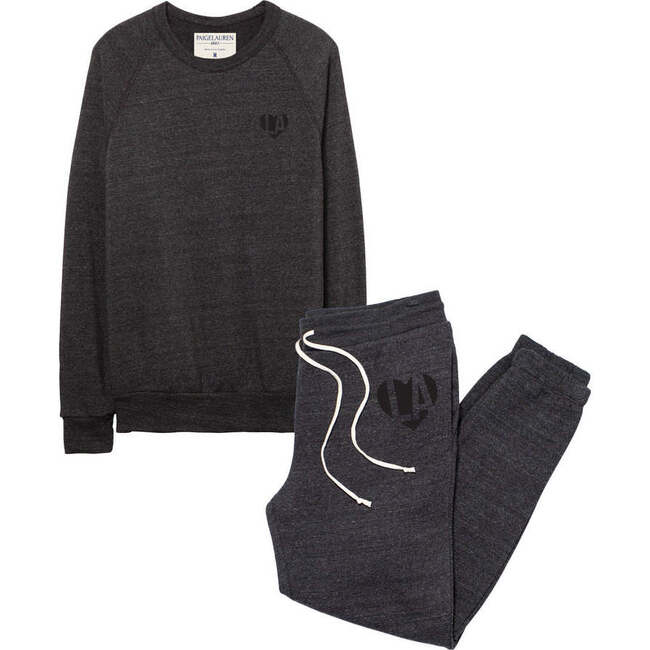 Eco Fleece Mom Heart LA Loungewear Sets, Heather Black