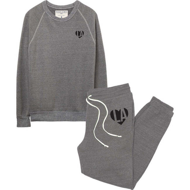 Eco Fleece Mom Heart LA Loungewear Sets, Heather Grey