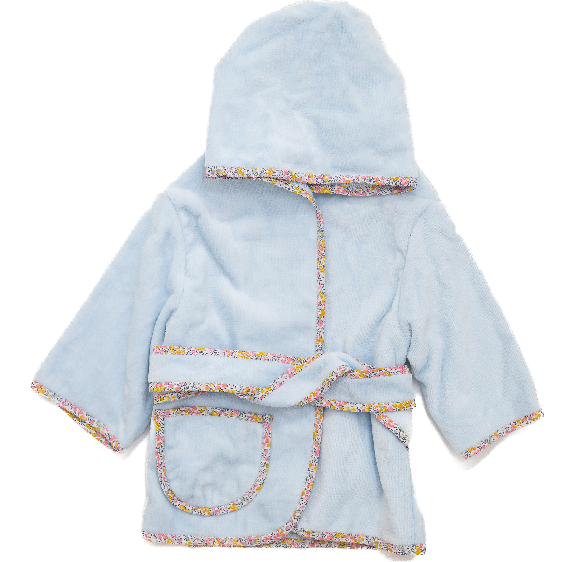 Custom Embroidered Floral Terry Velour Robe, Blue - Robes - 1