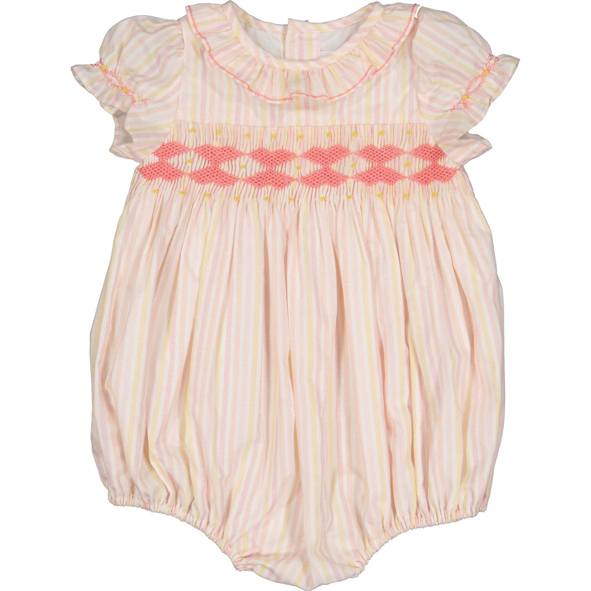 Capucine Stripe Sleeveless Smocked Romper, Pink - Rompers - 1