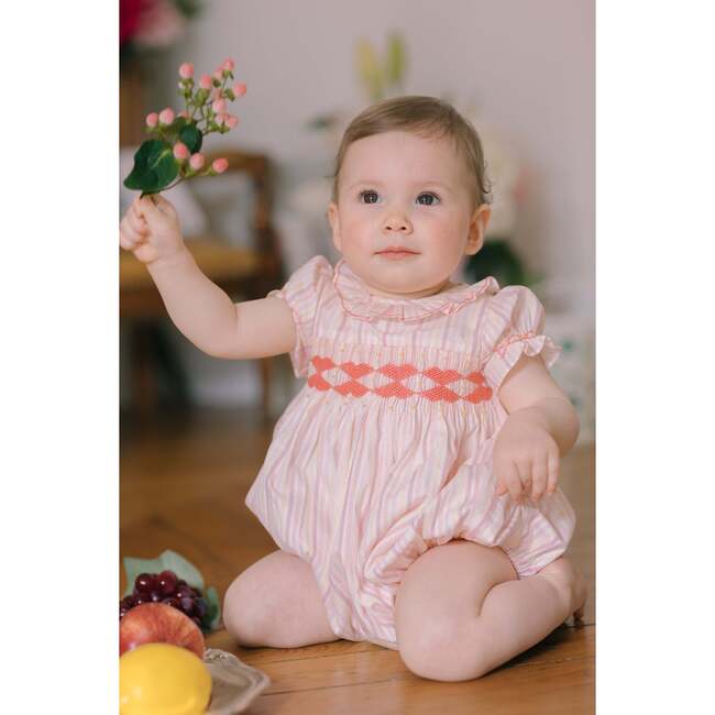 Capucine Stripe Sleeveless Smocked Romper, Pink - Rompers - 2