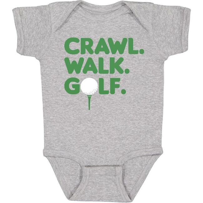 Crawl, Walk, Golf Short Sleeve Bodysuit, Grey