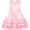 Arabella Frill Satin Girls Party Dress, Sugar Pink - Dresses - 1 - thumbnail