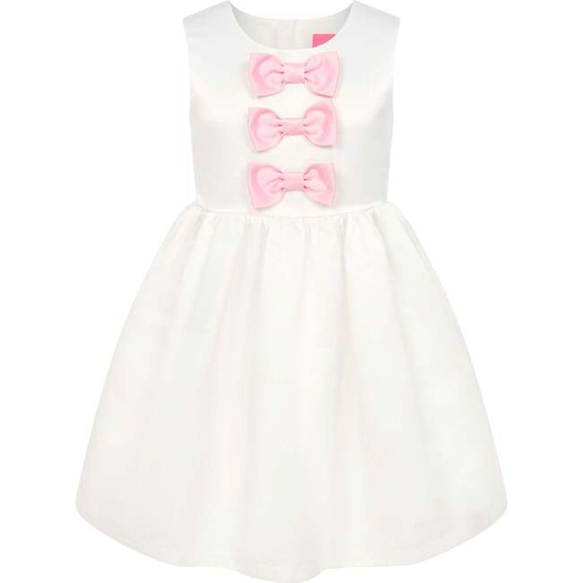 Joy Satin Bows Occasion Party Dress, White & Pink