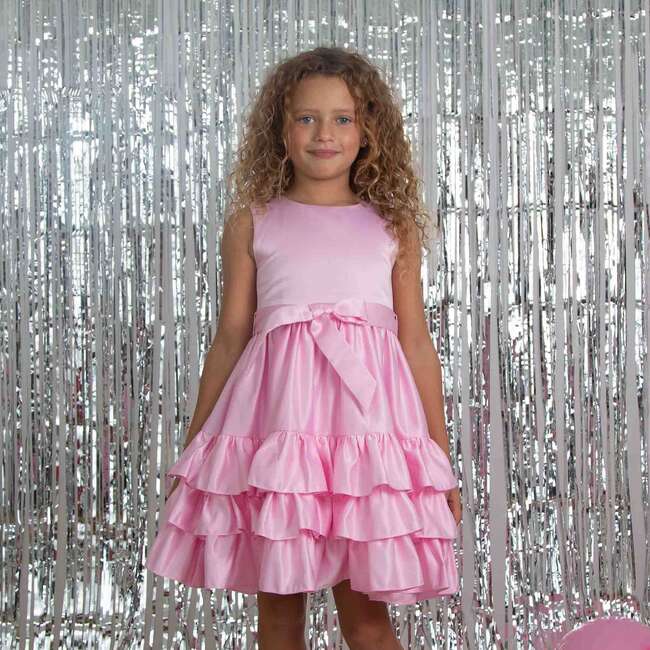 Arabella Frill Satin Girls Party Dress, Sugar Pink - Dresses - 2