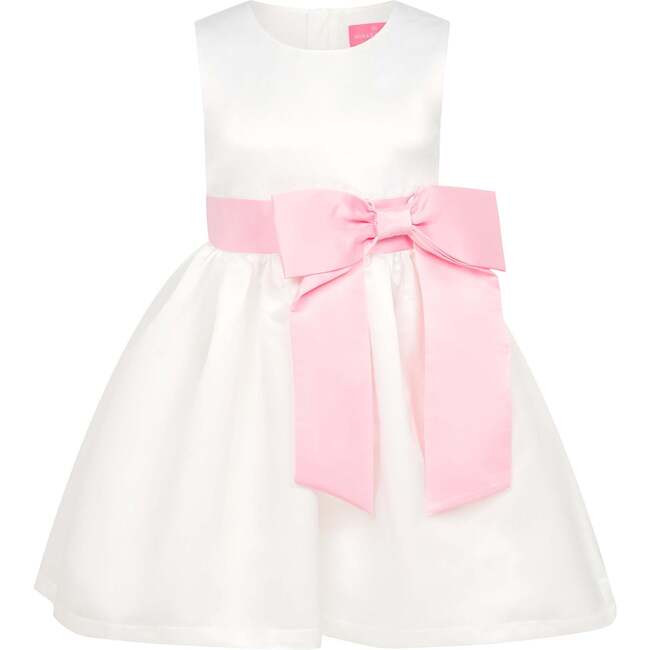 Lilibet Satin Bow Occasion Party Dress, White & Pink - Dresses - 1