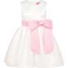 Lilibet Satin Bow Occasion Party Dress, White & Pink - Dresses - 1 - thumbnail