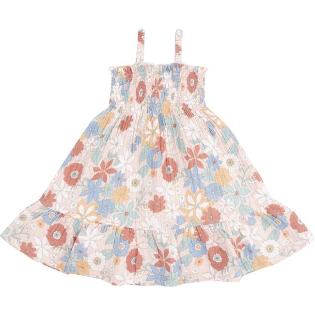 Tie Strap Smocked Sun Dress, Tropical Retro Floral