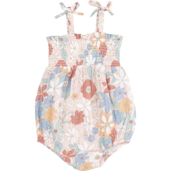 Tie Strap Smocked Bubble, Tropical Retro Floral