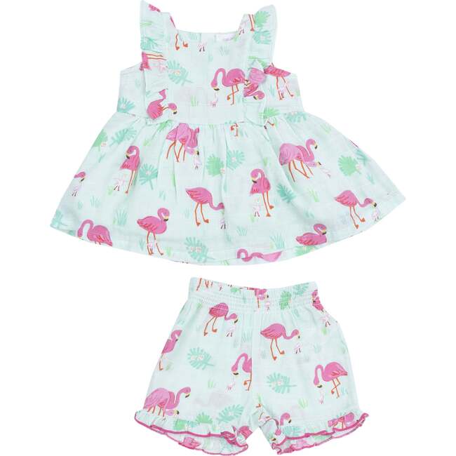 Square Neck Ruffle Tank and Short, Flamingos
