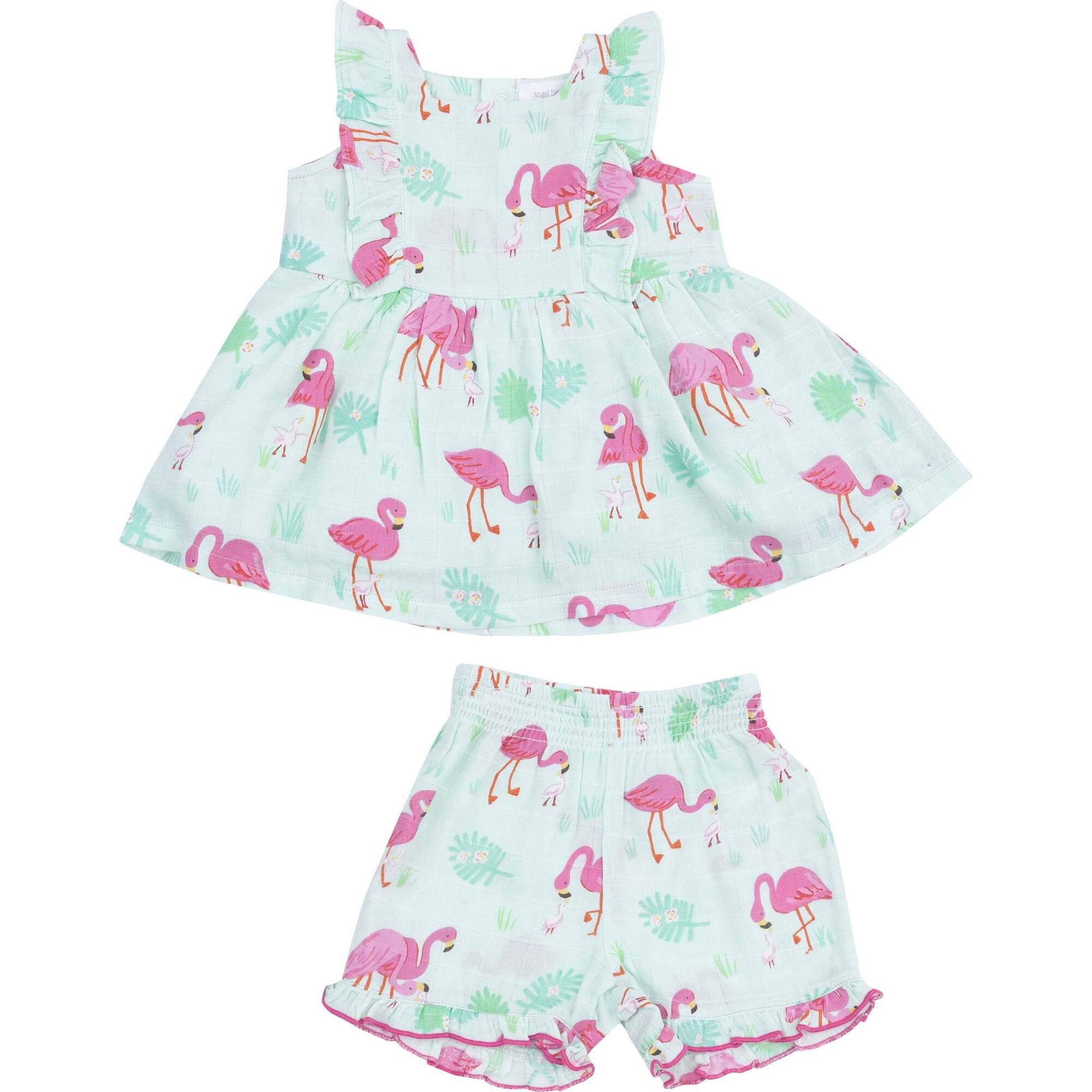 Square Neck Ruffle Tank and Short, Flamingos - Mixed Apparel Set - 1