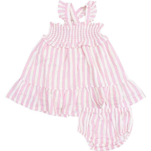 Smocked Ruffle Sundress & Diaper Cover, Candy Stripe