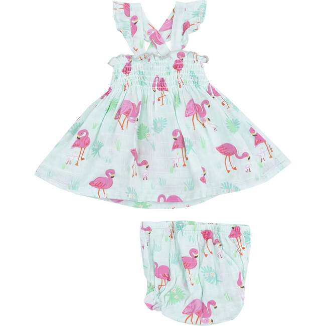 Ruffle Strap Smocked Top and Diaper Cover, Flamingos