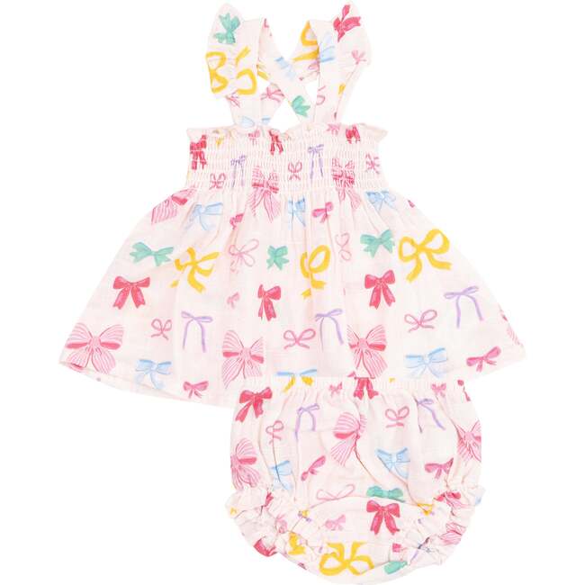 Ruffle Strap Smocked Top and Diaper Cover- Colorful Bows