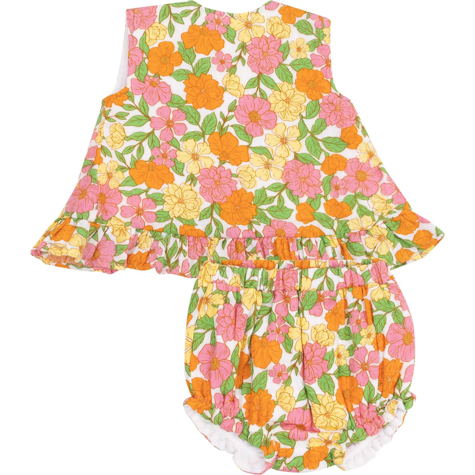 Ruffle Back Top & Bloomer, Botanical Retro Floral - Mixed Apparel Set - 1