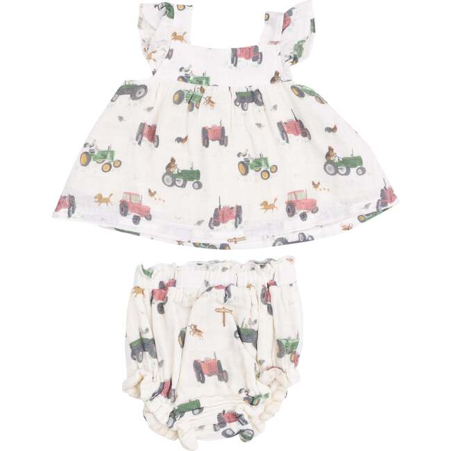 Pinafore & High Waisted Diaper Cover, Tractors and Friends Pink