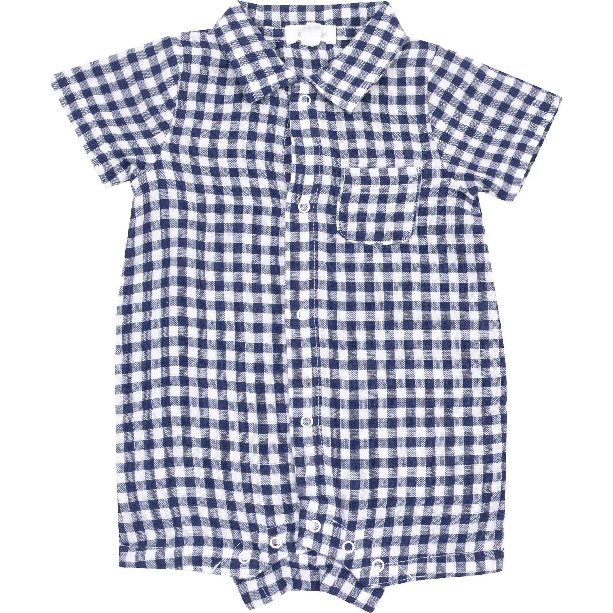 Button Down Polo Shortie, Navy Gingham - Rompers - 1