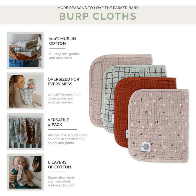 Muslin Burp Cloths (4 Pack), Pebble Set - Burp Cloths - 7