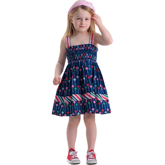 Blacklock Smocked Print Pleated Yoke Sleeveless Dress, Navy Tootsie Pop - Dresses - 2