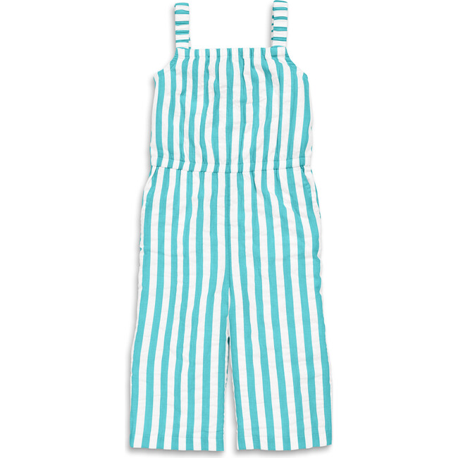 Kids Tank Jumpsuit In Seersucker Stripe, White Coast Stripe - Rompers - 1