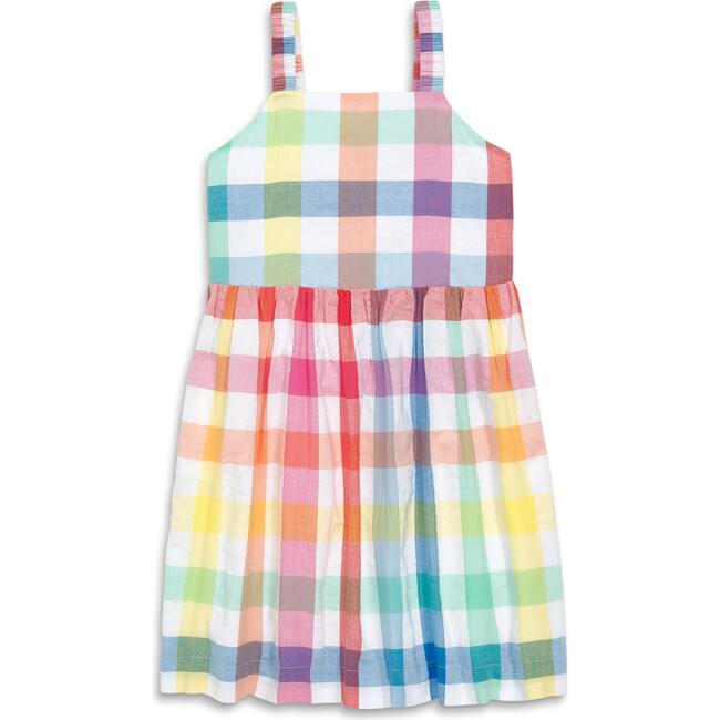 Kids Woven Tank Sundress In Rainbow Gingham, White Rainbow Check