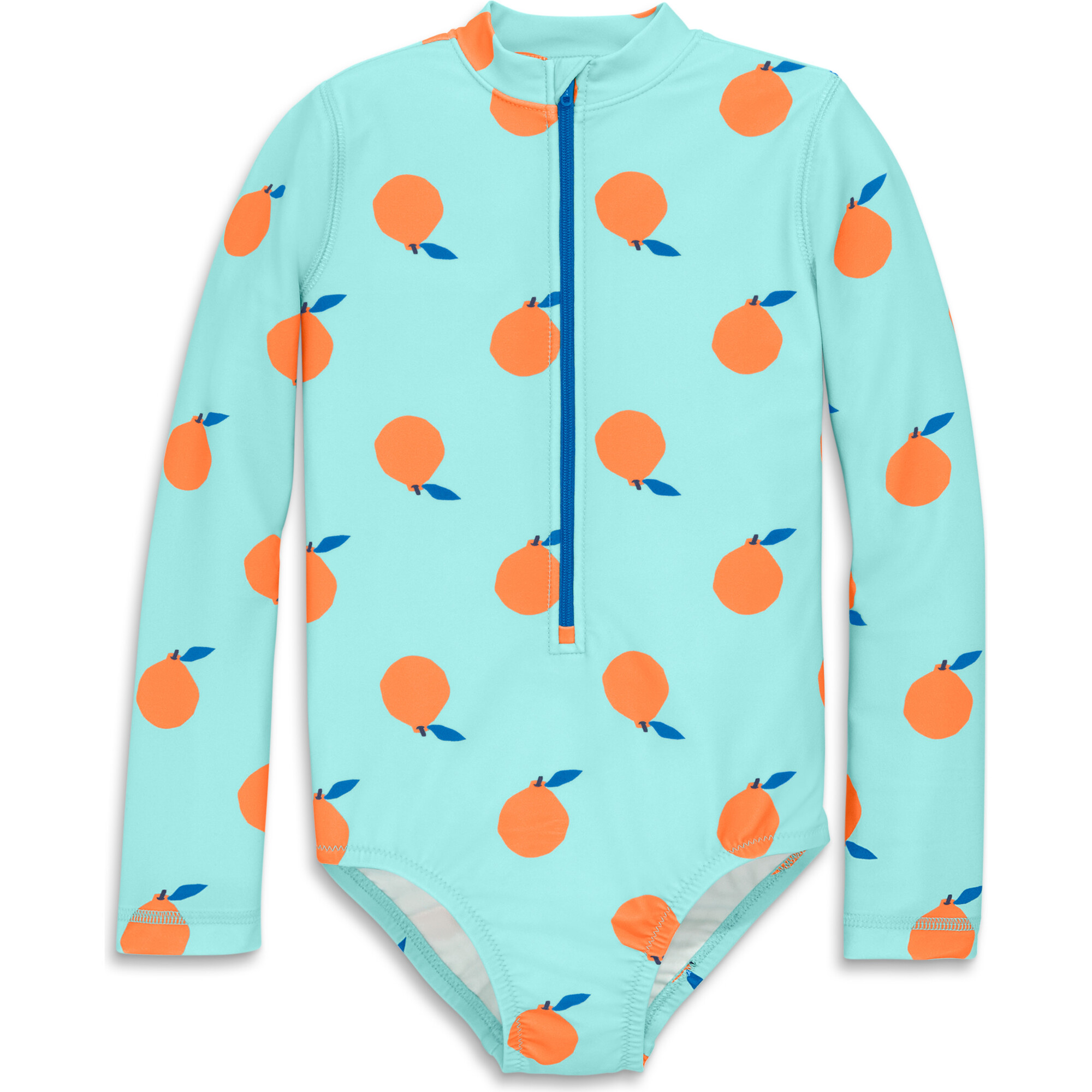 Kids Long Sleeve One-Piece Rash Guard In Citrus Burst, Mist Clementines - One Pieces - 1