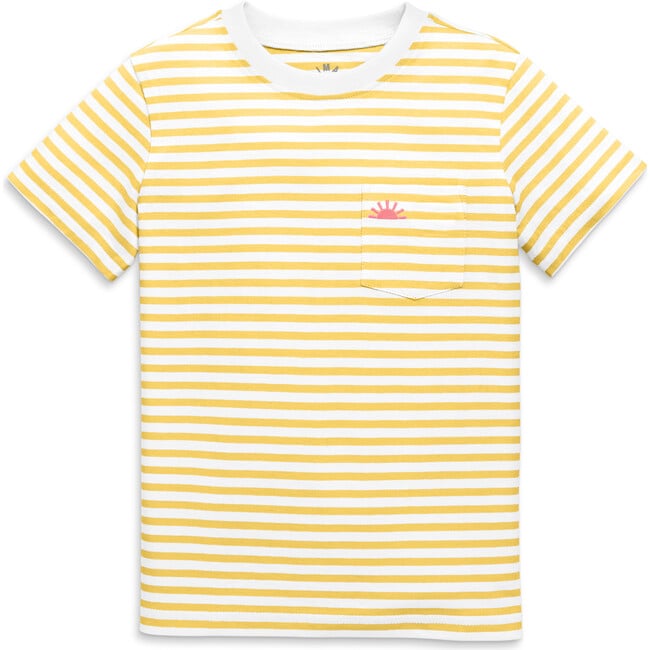 Kids Embroidered Pocket Tee In Stripe, Sunlight White Stripe - T-Shirts - 1