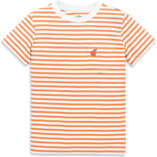 Kids Embroidered Pocket Tee In Stripe, Cantaloupe White Stripes - T-Shirts - 1