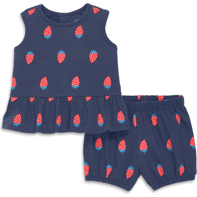 Baby Tank & Bubble Short Set In Strawberry Fields, Sunwashed Navy Strawberries