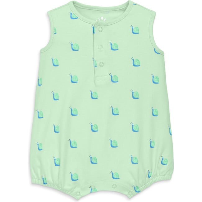 Baby Organic Henley Tank Shortie In Baby Bugs, Light Clover Snails