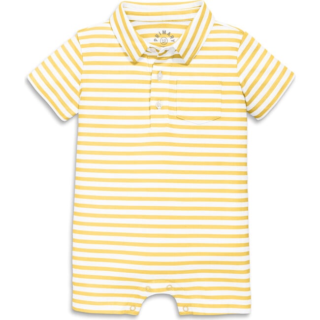 Baby Polo Shortie In Mini Stripe, Sunlight White Stripe