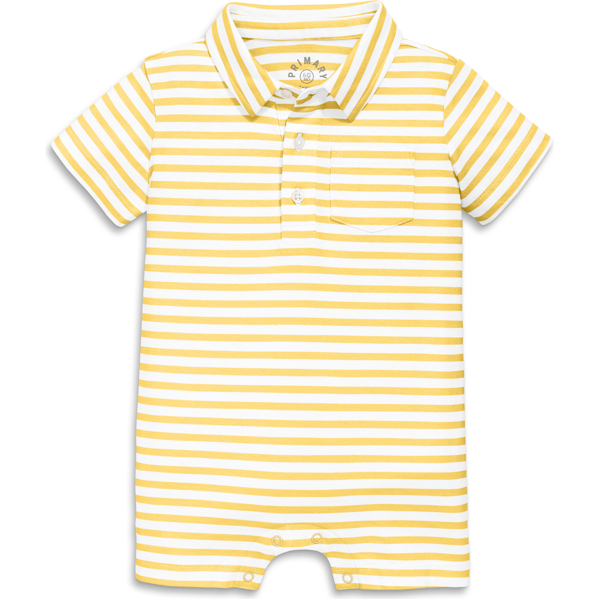 Baby Polo Shortie In Mini Stripe, Sunlight White Stripe - Rompers - 1