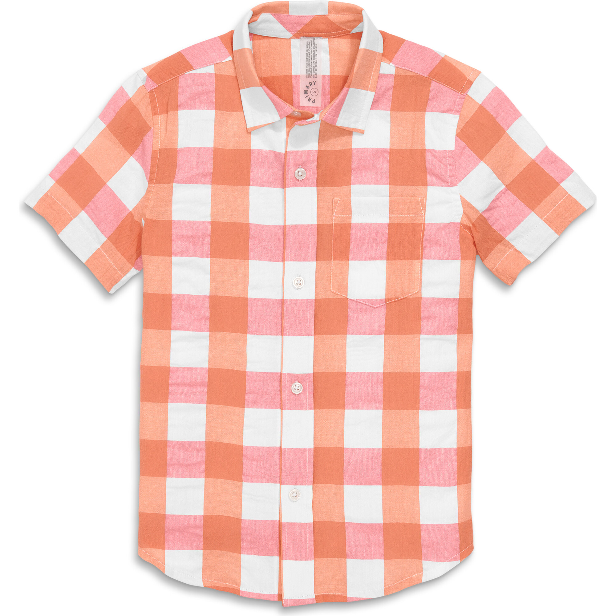 Kids Short Sleeve Button Down In Gingham, Guava Goldfish Gingham - Button Downs - 1