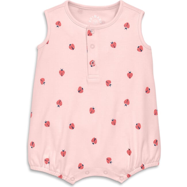 Baby Organic Henley Tank Shortie In Baby Bugs, Light Blossom Ladybugs