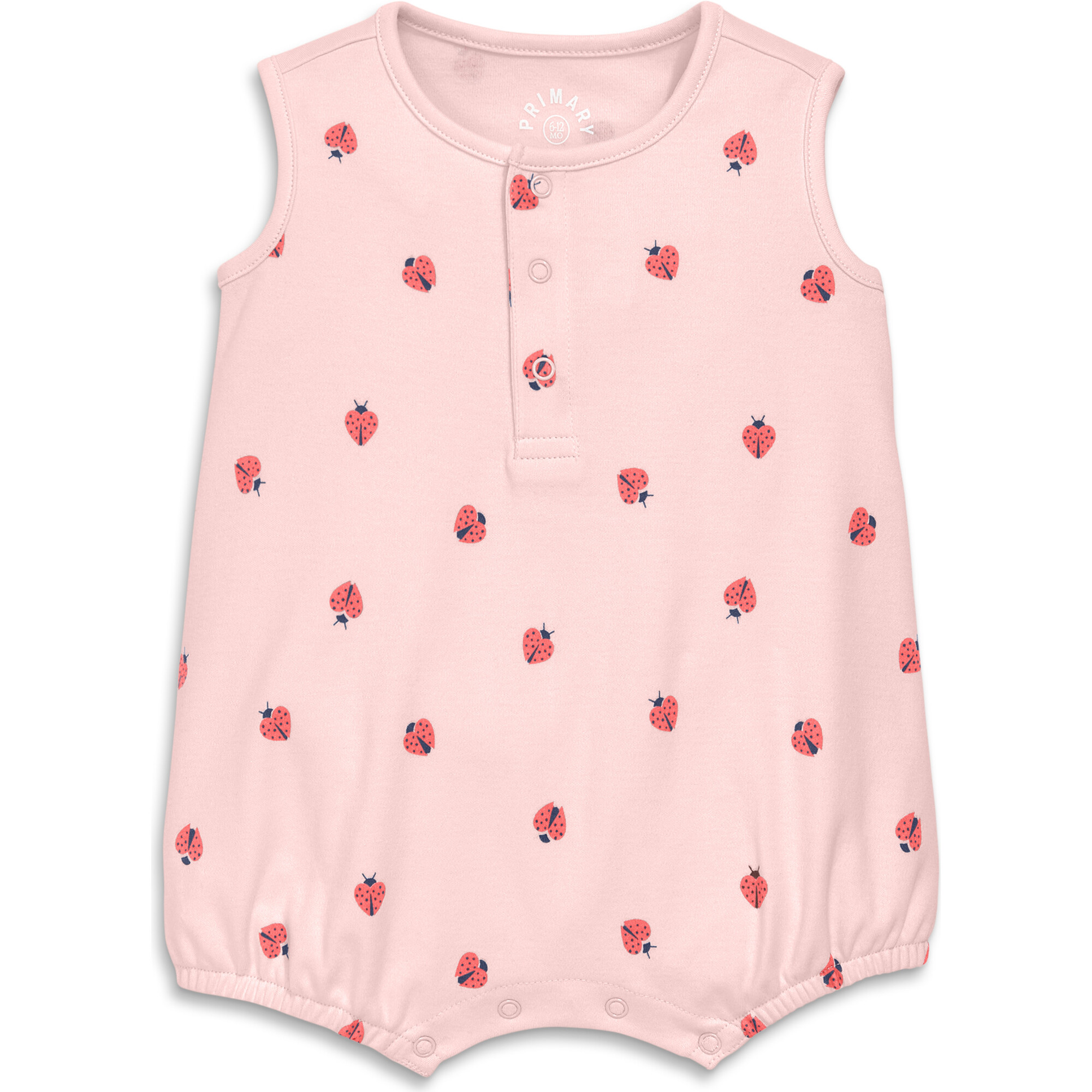 Baby Organic Henley Tank Shortie In Baby Bugs, Light Blossom Ladybugs - Rompers - 1