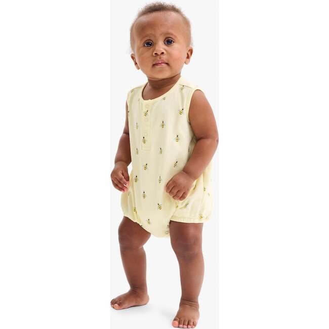 Baby Organic Henley Tank Shortie In Baby Bugs, Light Banana Bumble Bees - Rompers - 2