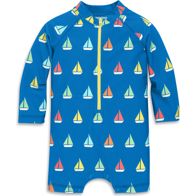 Baby One-Piece Rash Guard In Set Sail, Blueberry Rainbow Boats