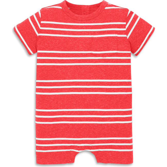 Baby Heathered Pocket Shortie In Stripe, Strawberry White Stripe - Rompers - 1