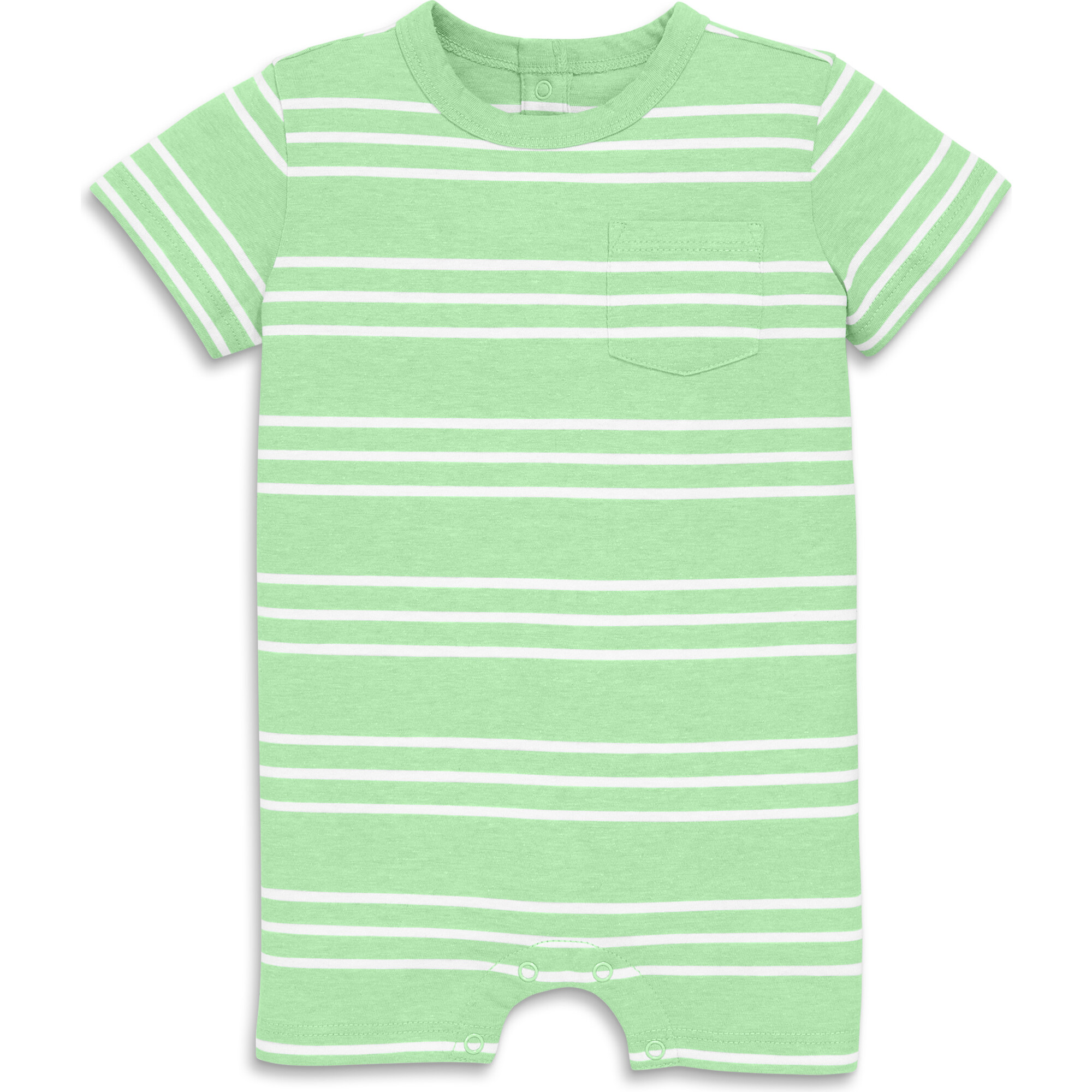 Baby Heathered Pocket Shortie In Stripe, Pear White Stripe - Rompers - 1