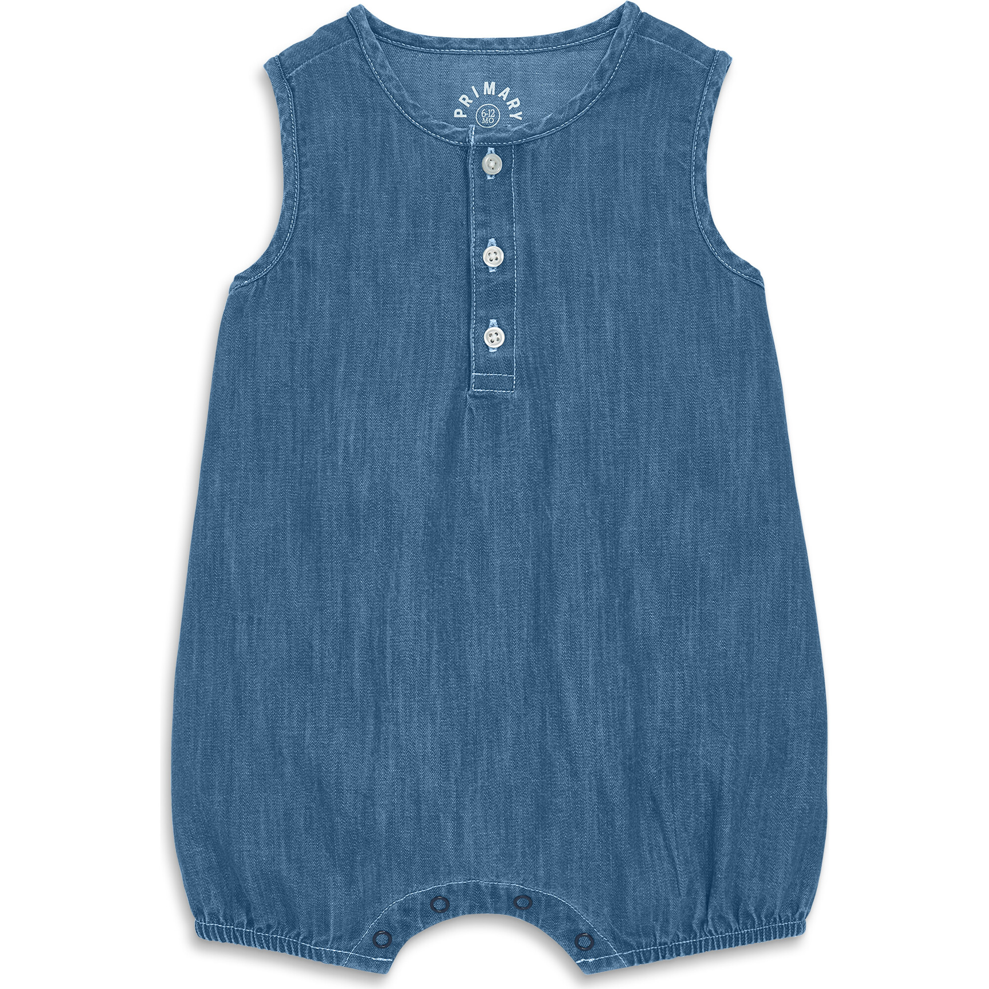 Baby Chambray Henley Tank Shortie, Chambray - Rompers - 1