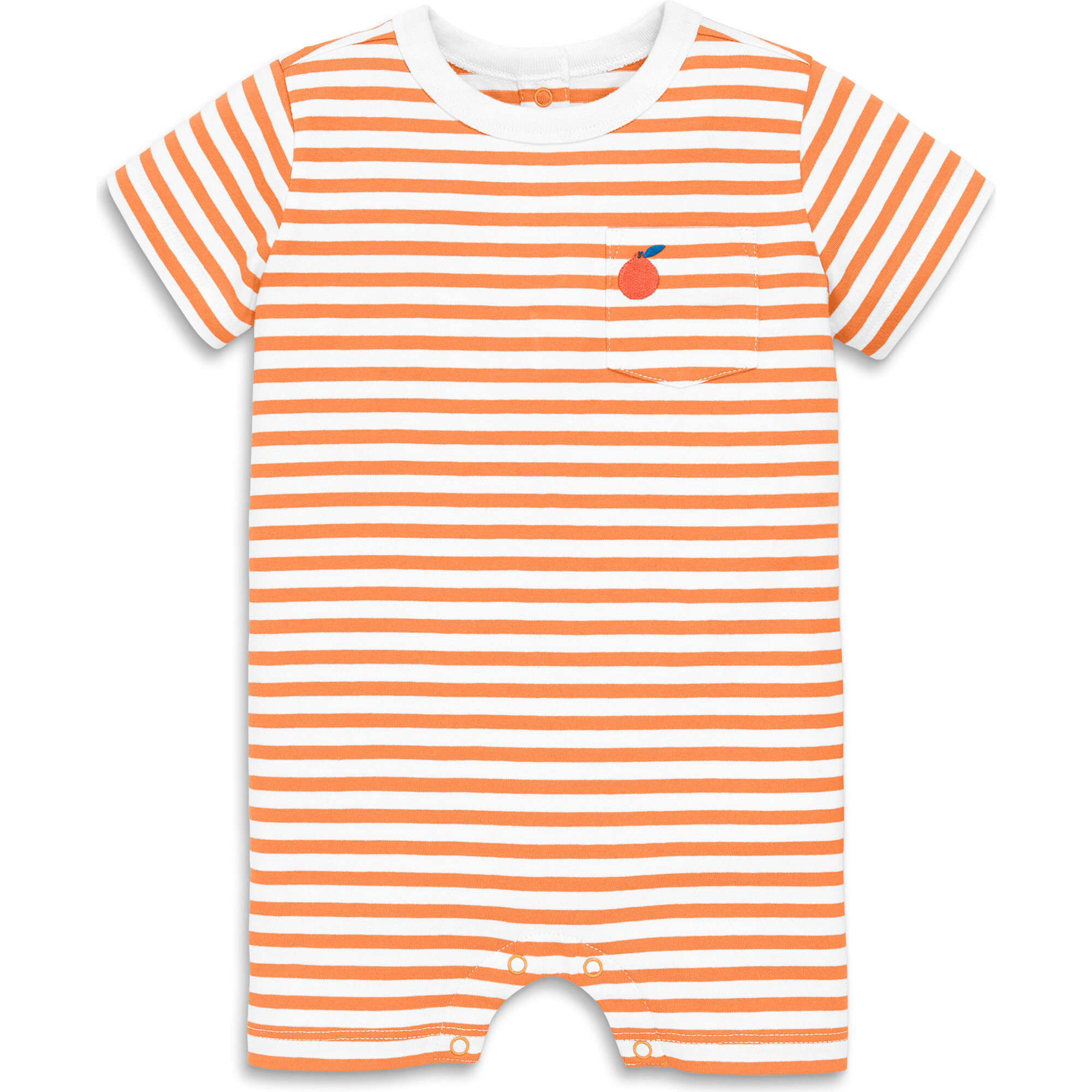 Baby Embroidered Stripe Pocket Shortie, Cantaloupe White Stripes - Rompers - 1