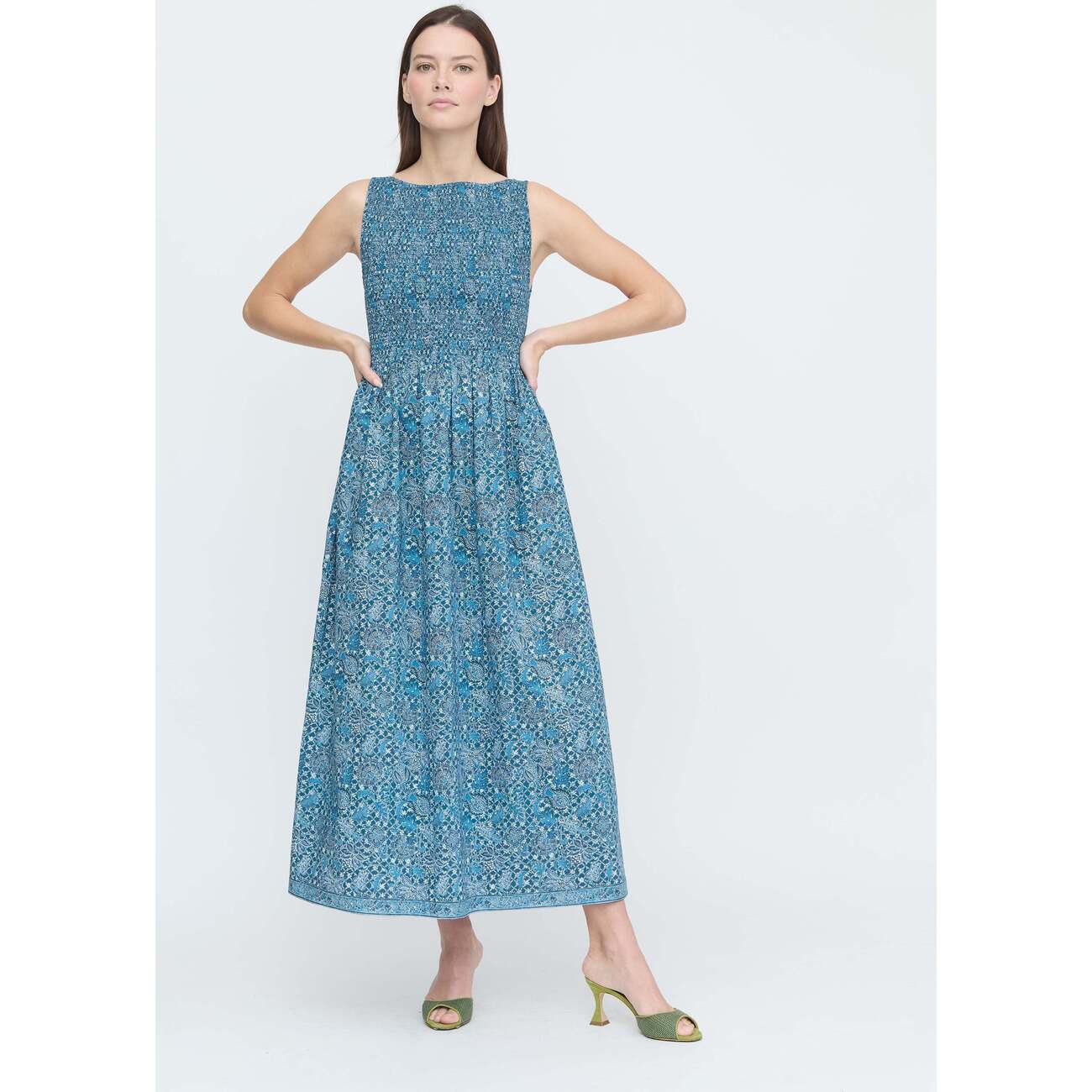 Product image for The Cosima Nap Dress, Navy Calico Trellis