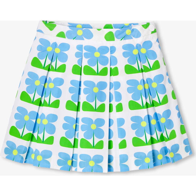 Girl Pleated Skirt In Poplin White/Blue