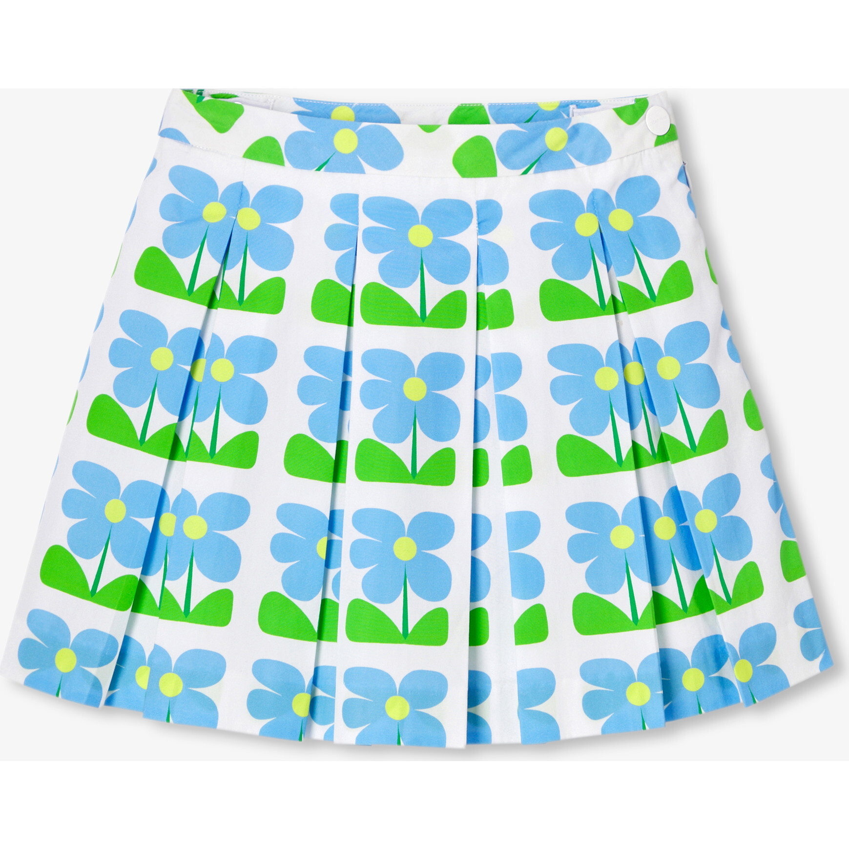 Girl Pleated Skirt In Poplin White/Blue - Skirts - 1