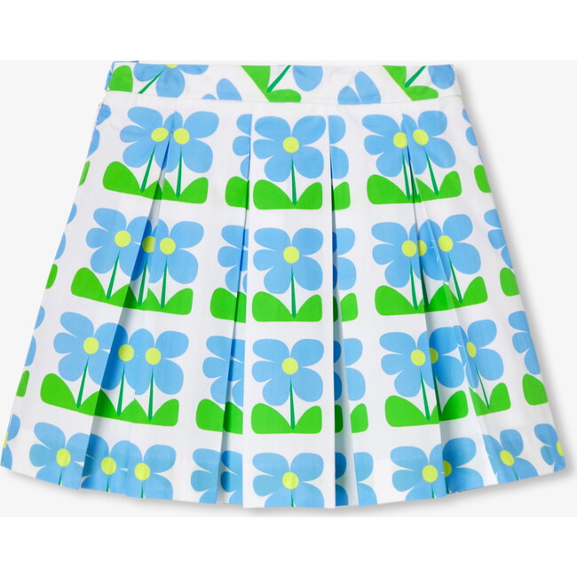 Girl Pleated Skirt In Poplin White/Blue - Skirts - 2