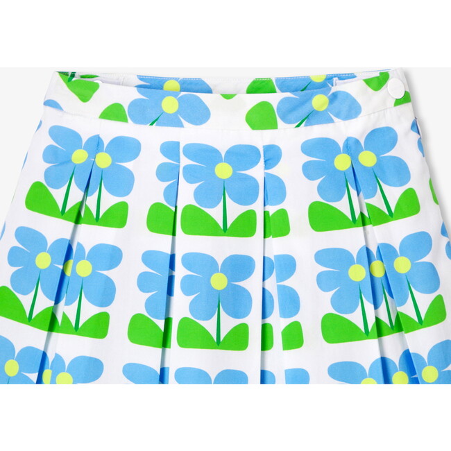 Girl Pleated Skirt In Poplin White/Blue - Skirts - 3